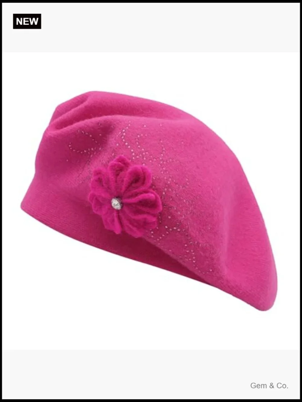 Reversible Knit Beret with Floral Trim - One Size